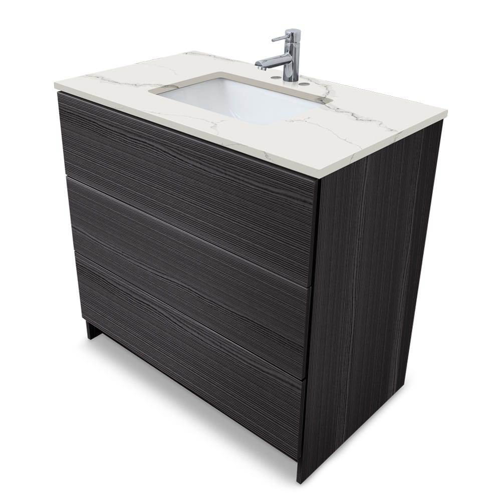 Element Standing 36 in x W x 22 in D x 35 in H Bathroom Vanity in Ebony with Galaxy Grey Quartz Top