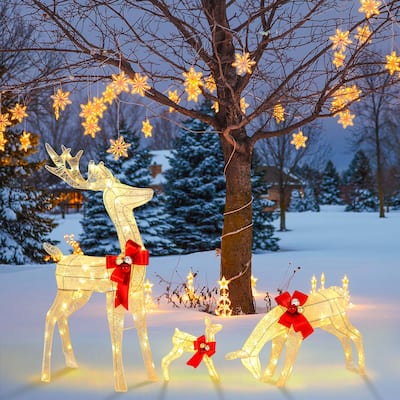 3 PCS Lighted Reindeer Family Set Pre-lit Christmas Decoration