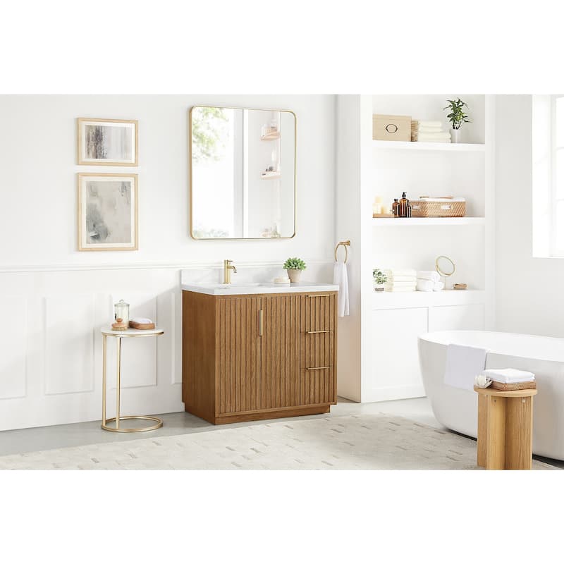 Bangkok Bath Vanity with White Grain Stone Top, no Mirror