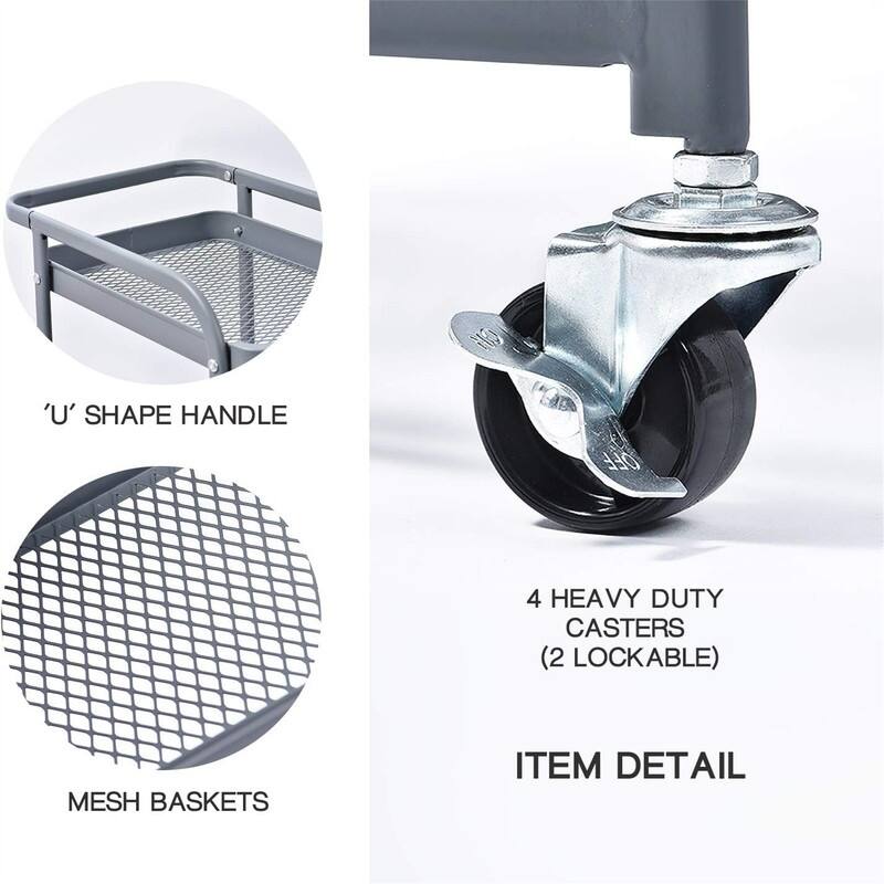 3-Tier Rolling Cart - 11.8"D x 17.8"W x 29.9"H