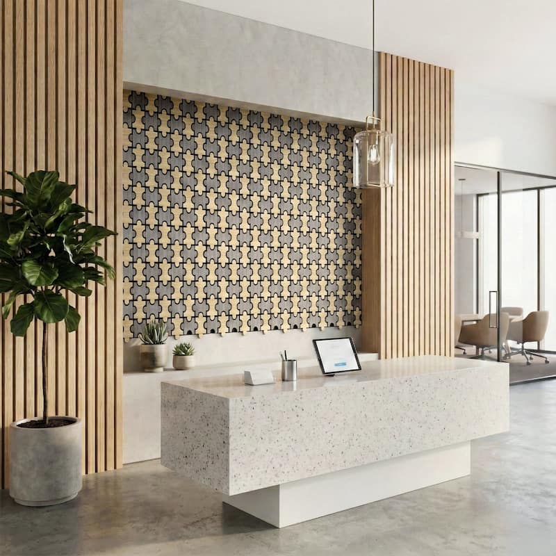 23.6" x 23.6" Puzzle Slat Acoustic Wall Panels for Ceiling and Wall Decor, 4-Pack (15 sq ft)