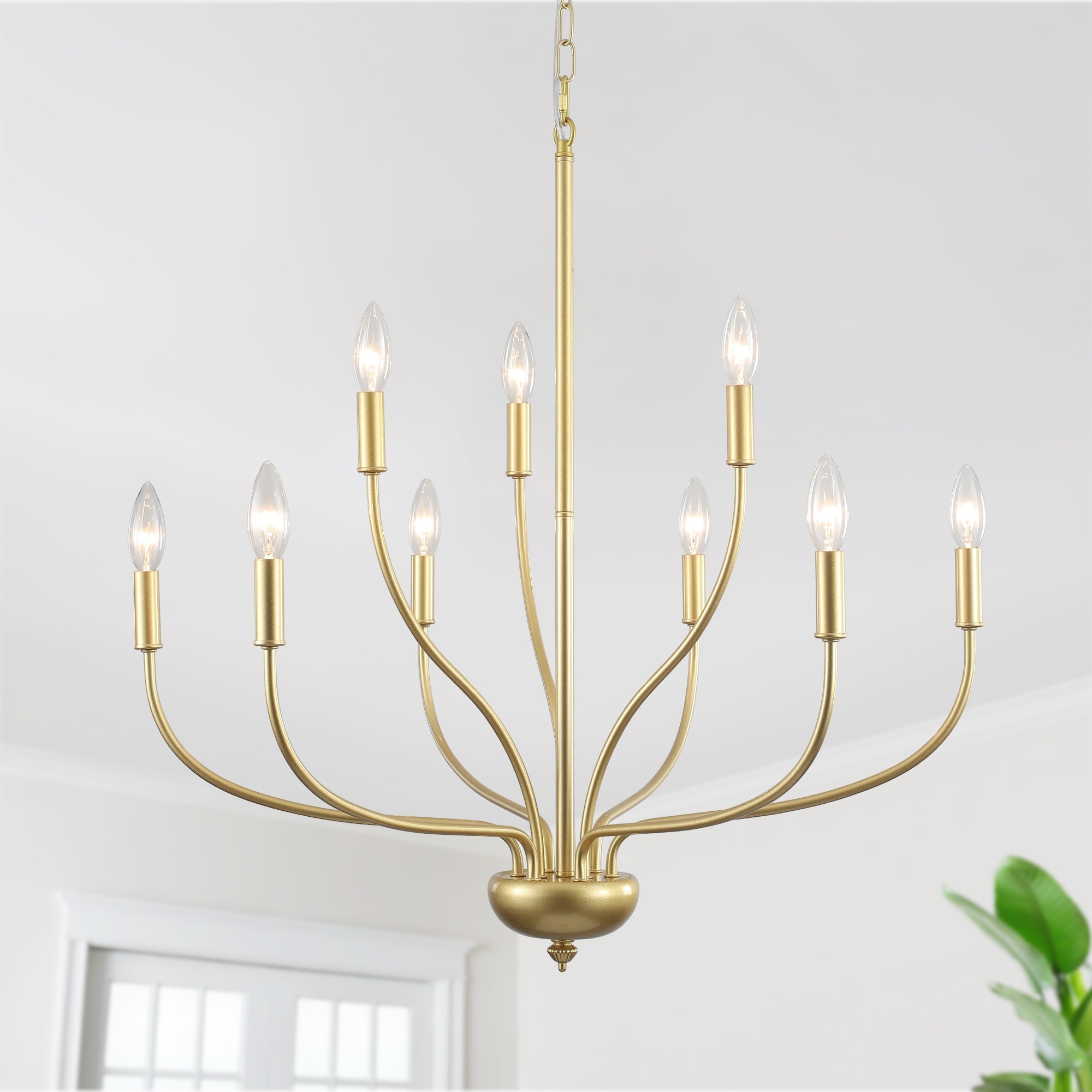 9-Light Candlestick Hanging Linear Chandelier Lighting 2-Tier Ceiling Light for Kitchen Island