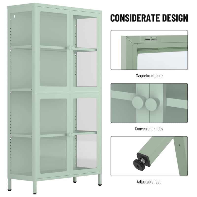 Four Glass Door Storage Cabinet with Adjustable Shelves