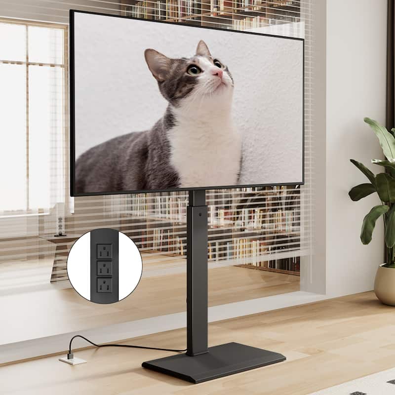 FITUEYES Metal Base Floor TV Stand for 27''-65'' inch TVs with Power Strip and Swivel - Black