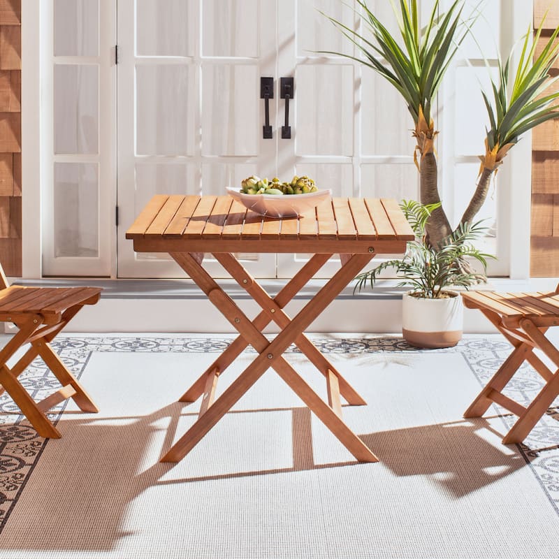 SAFAVIEH Outdoor Zvetelina Folding Table - 35Wx35Dx30H - Natural
