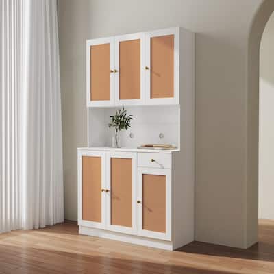 70.87" Tall Wardrobe and Kitchen Cabinet with 6-Doors, 1-Open Shelves and 1-Drawer for Bedroom, Easy Assemble