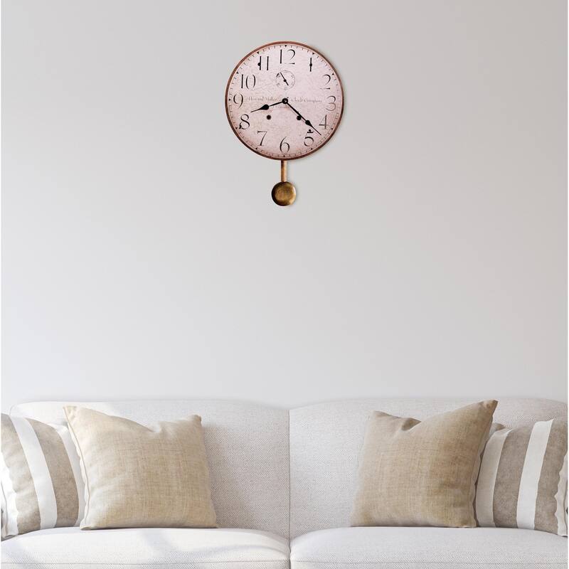 Howard Miller H. Miller 13 Inch Rustic, Industrial, Old World Style Distressed, Round Wall Clock with Pendulum - White