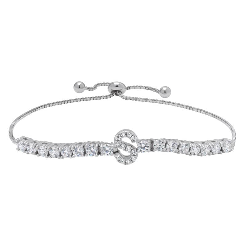 Victoria Townsend .925 Sterling Silver Cubic Zirconia Initial Adjustable Bracelet - S