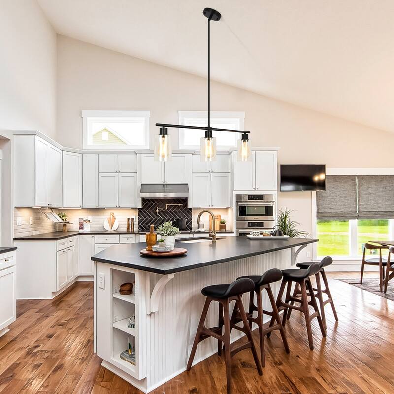 Modern Linear Ceiling Hanging Light 3-Lights Industrial Pendant Light with Adjustable Height for Living Room, Foyer - N/A