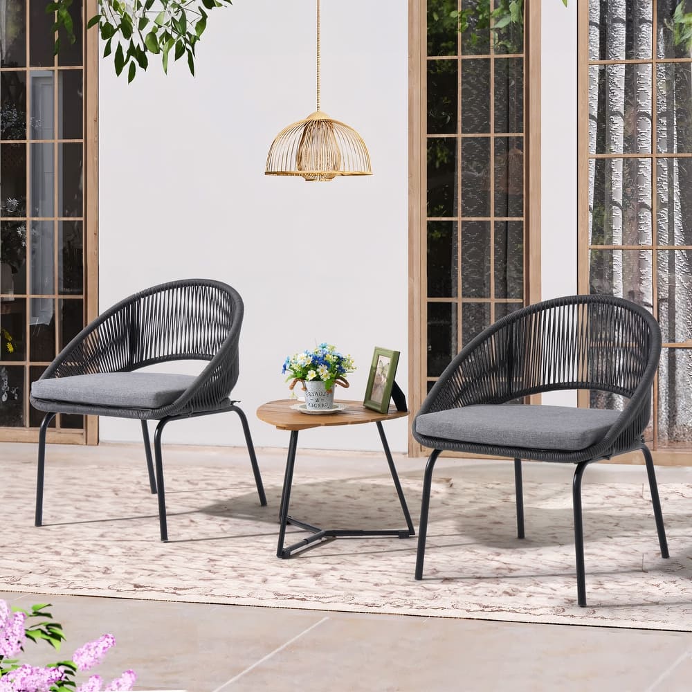 Outdoor 3 Piece Upholstered Wicker Patio Furniture Chair Modern Parlor Set