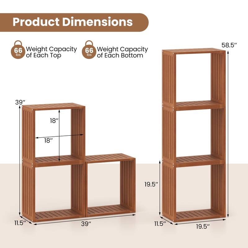 Teak Solid Wood 3 Cube Bookcase Shelves for Storage and Display - 11.5" x 19.5" x 19.5"