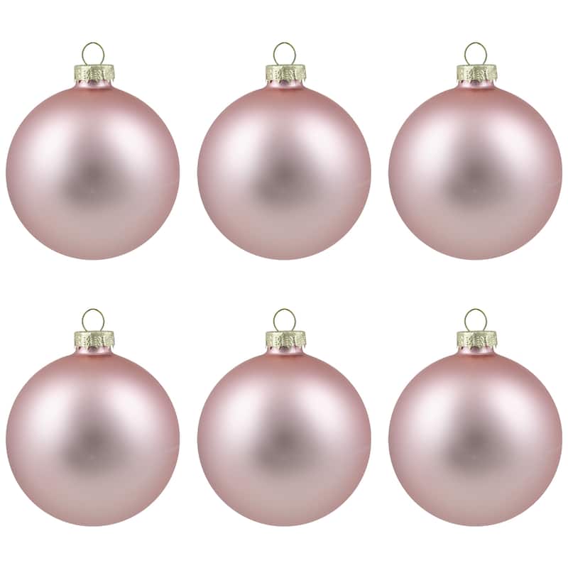 6ct Shiny Matte Baby Pink Glass Ball Christmas Ornaments 3.25" (80mm)