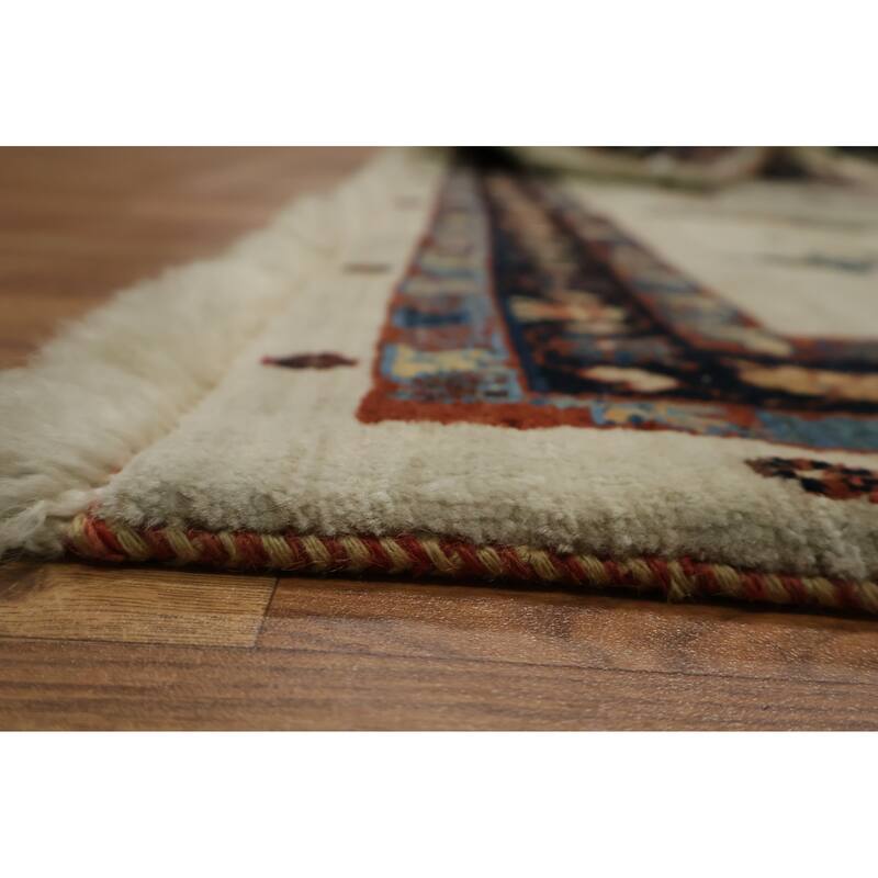 Hand Knotted Oriental 100% Wool Carpet Traditional Tribal Beige & Ivories Gabbeh (Qashqai) Area Rug - 6' 7'' X 4' 10''