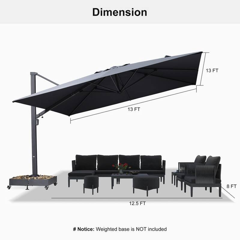PURPLE LEAF Extra Large Premium Patio Cantilever Offset Umbrella with 360-degree Rotation
