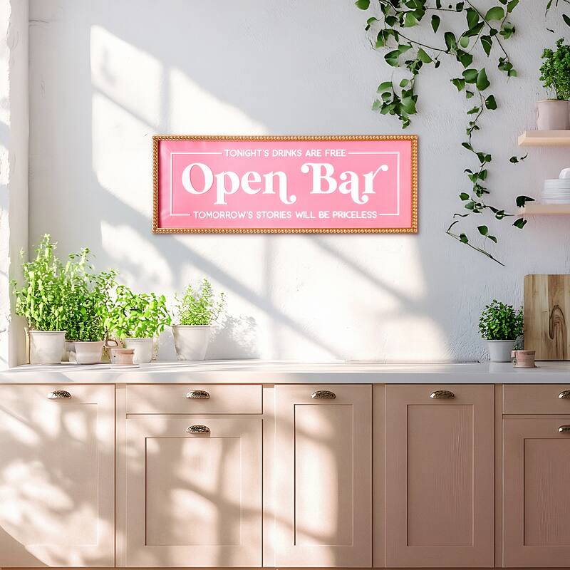 American Art Decor Tipsy Open Bar Framed Metal Embossed Sign - 28.25" x 10.5" - 10.5" x 28.25" x 1.12"