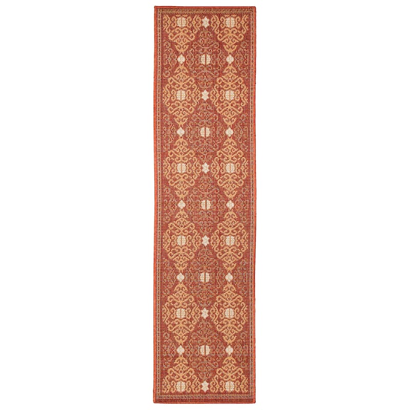 Liora Manne Patio Suzani Diamonds Indoor/Outdoor Rug - 1'11" x 7'6" - Red
