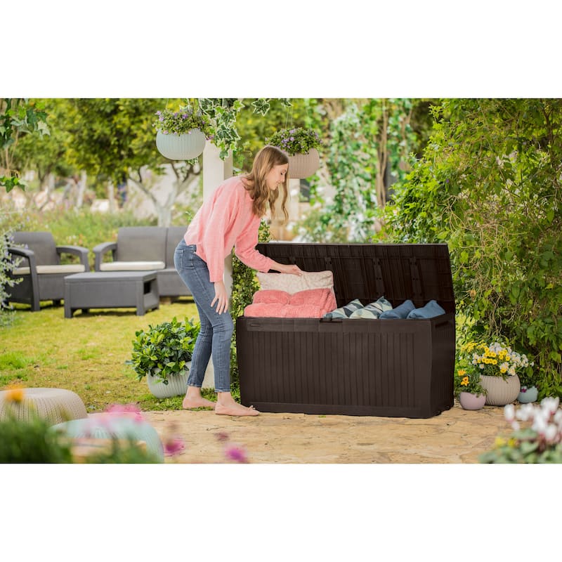 Keter Comfy 71 Gallon Durable Resin Outdoor Storage Deck Box For Furniture and Supplies