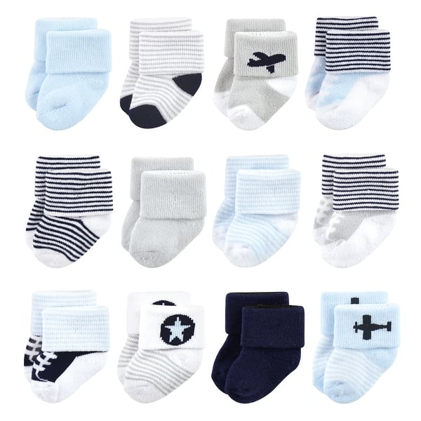 slide 1 of 1, Luvable Friends Baby Boy Newborn and Baby Terry Socks, Airplane 12-Pack 6-12 Months - Airplane 12-Pack