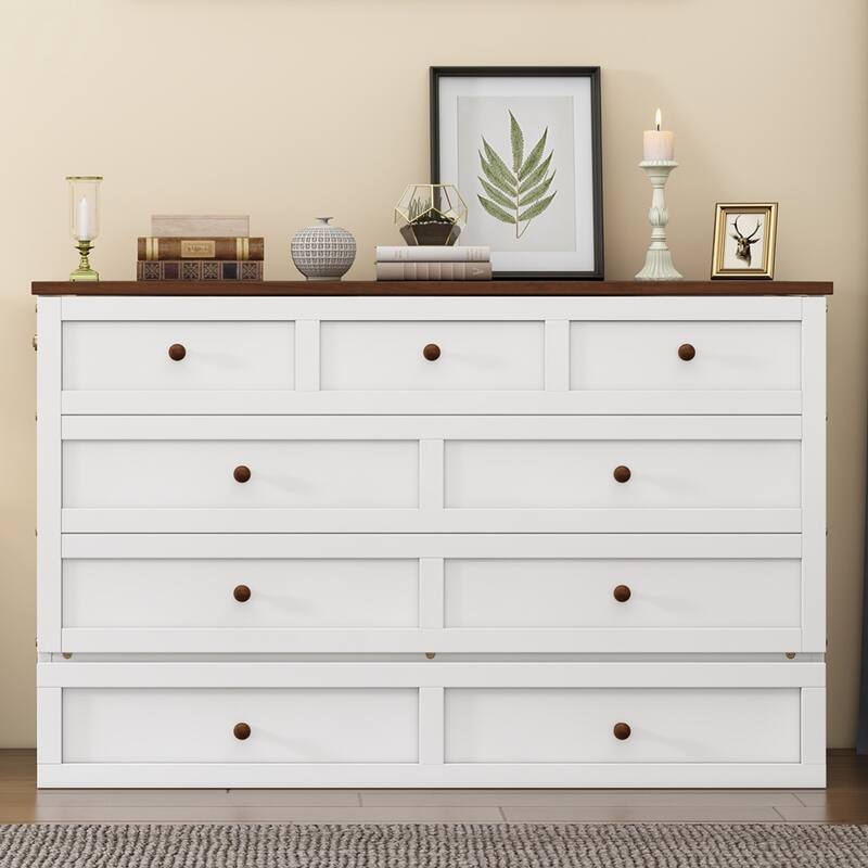 Murphy Bed Chest with Charging Station and Large Storage Drawer