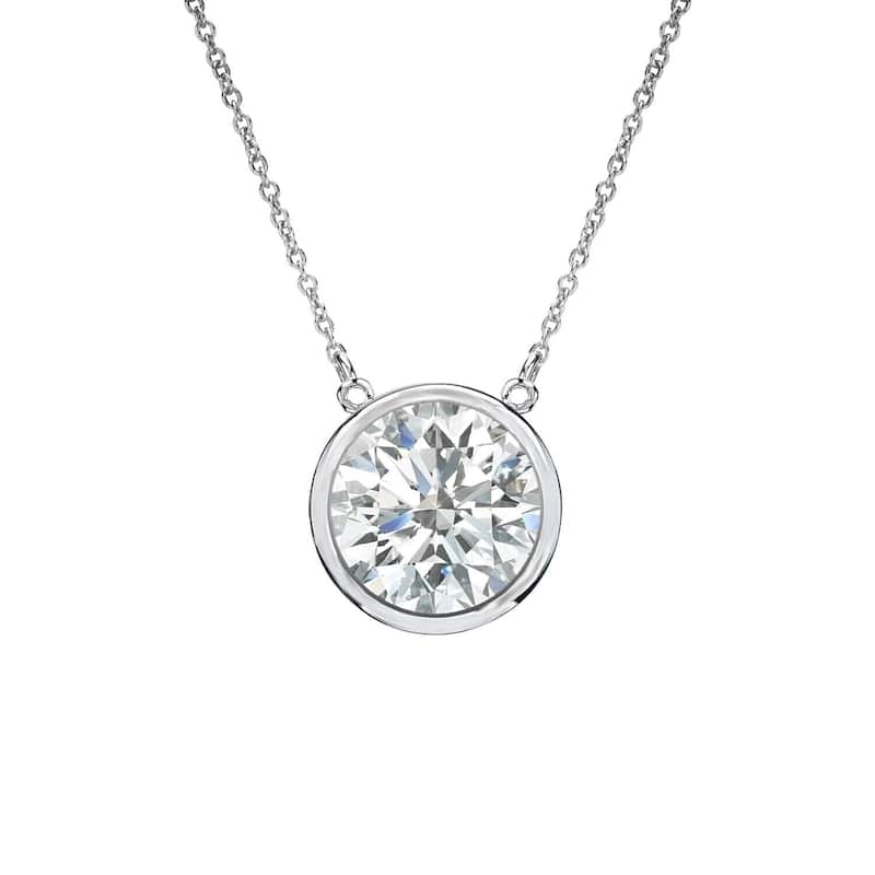Auriya 3/4ctw Round Solitaire Diamond Necklace 14k Gold Bezel-set (I-J, SI2-SI3) - 5.9mm - White