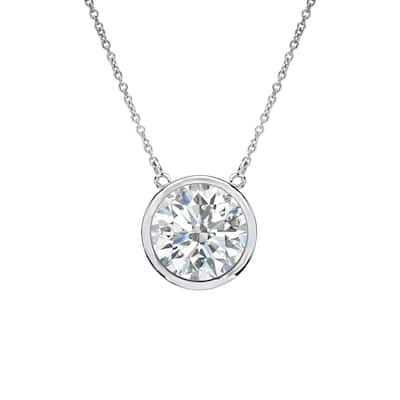 Auriya 3/4ctw Round Solitaire Diamond Necklace 14k Gold Bezel-set (I-J, SI2-SI3) - 5.9mm