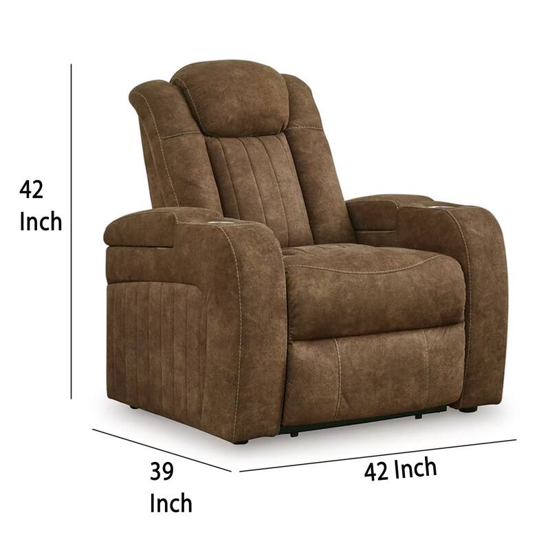 Alexy Power Recliner Chair, Cupholder, USB Port, Brown Faux Leather