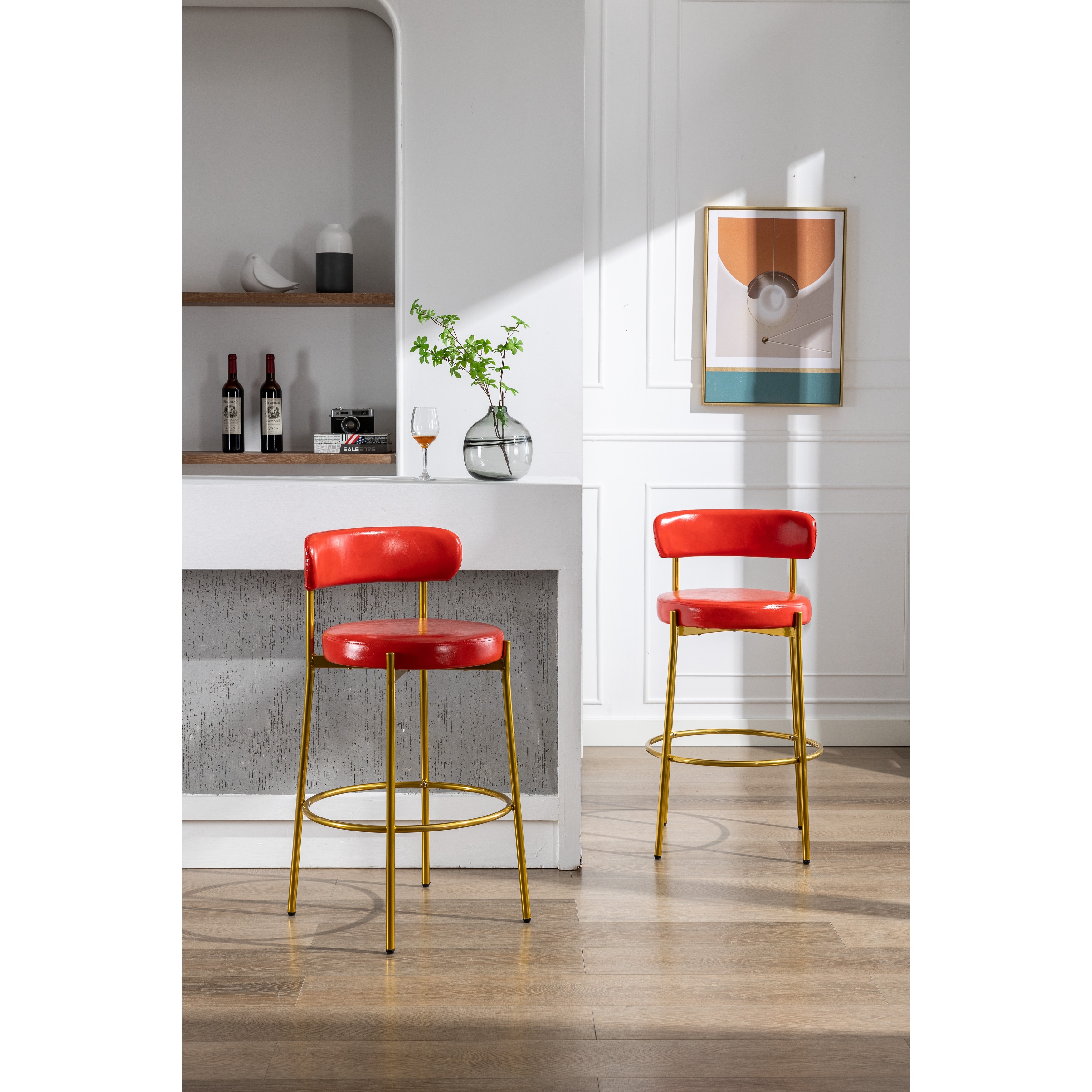 Modern Armless Bar Height Stool Chairs Faux Leather Bar Stools