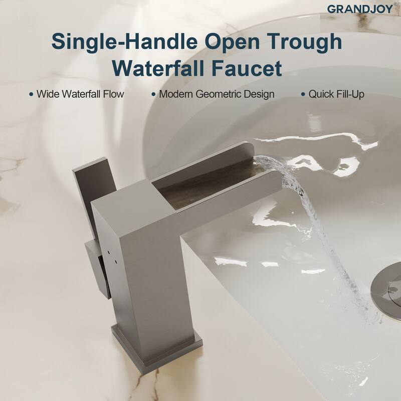 GRANDJOY LED Waterfall Bathroom Sink Faucet with Drain Assembly, Single Handle Vanity Fixture