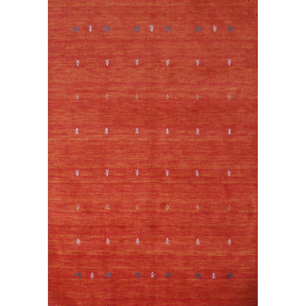 Orange Tribal Gabbeh Indian Rug Handmade Orange Wool Carpet - 4'8" x 6'5"