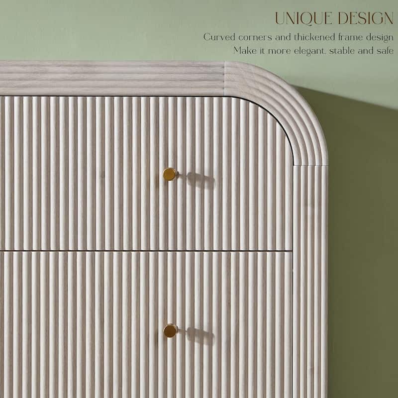 Modern Fluted 5 Drawers Dresser, Wood Chest of Drawers for Bedroom