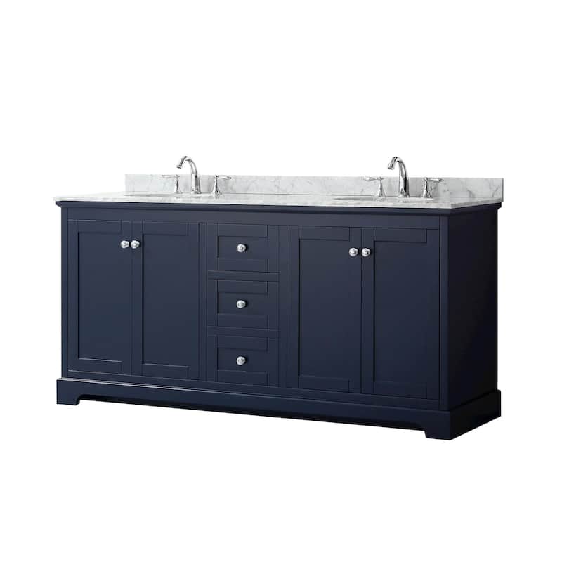 Wyndham Collection Avery 72" Free Standing Double Basin Vanity Set - Dark Blue / Polished Chrome Hardware - Painted