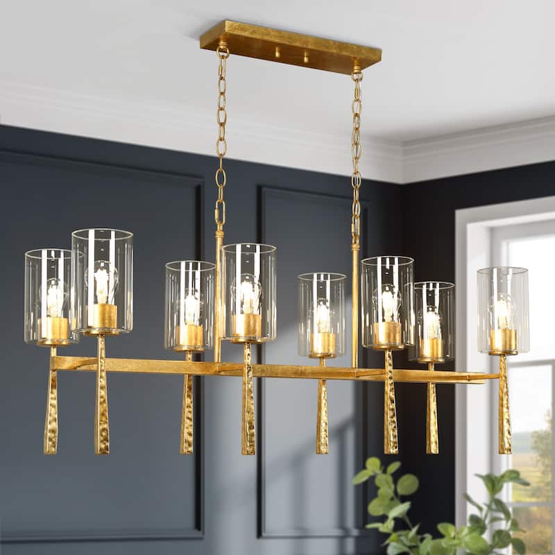 Midas Mid-century Modern 8-Light Vintage Linear Dining Room Chandelier with Cylinder Glass - 40.8"W x 14.6"D x 21-76"H