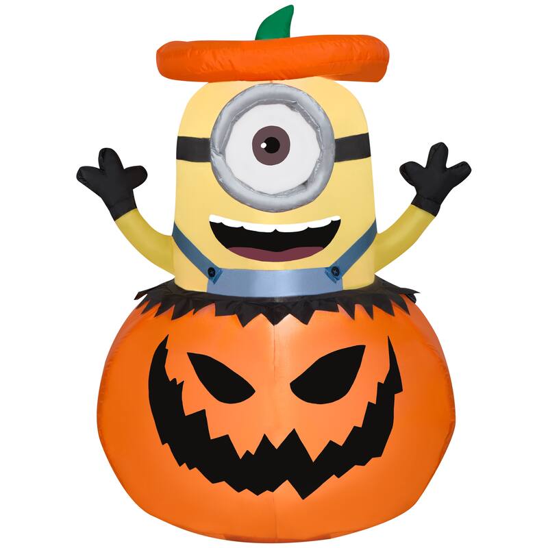 Gemmy Airblown Minion Popping Out Of Pumpkin Universal, 3 ft Tall, Multi