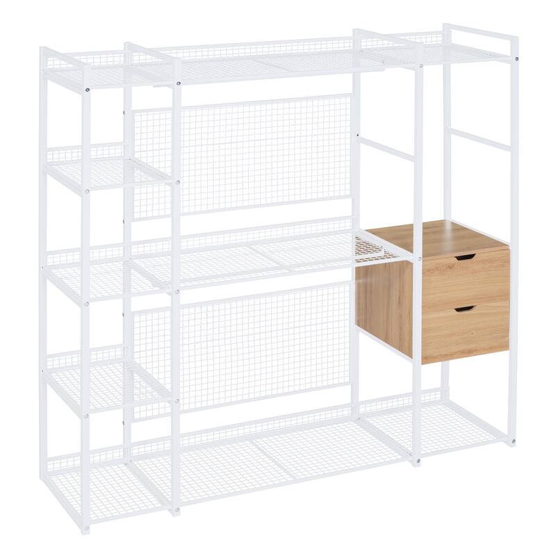 Open-Style Wardrobe with Hanging Rails, Shelves and Drawers - N/A