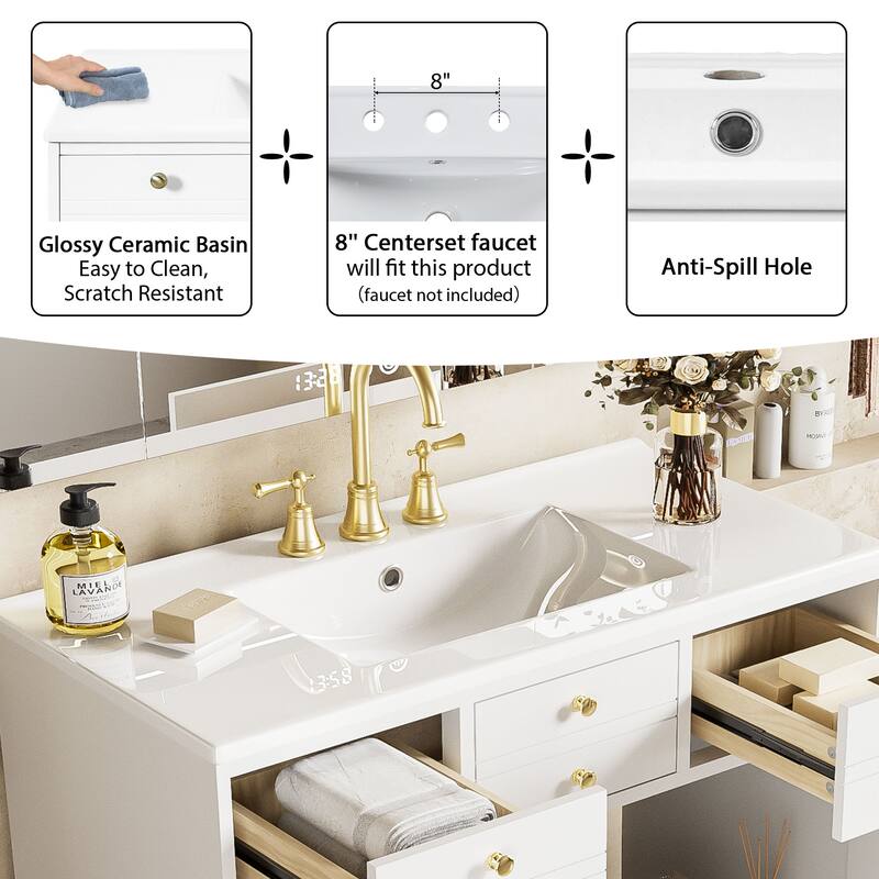 Bathroom Vanity with Resin Sink Set, Bathroom Storage Cabinet with 2 Drawers, Vanity Set with 2 Soft Closing Doors