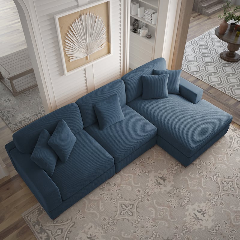 118" W Corduroy L-shape Modular Sectional Sofa with Pillows
