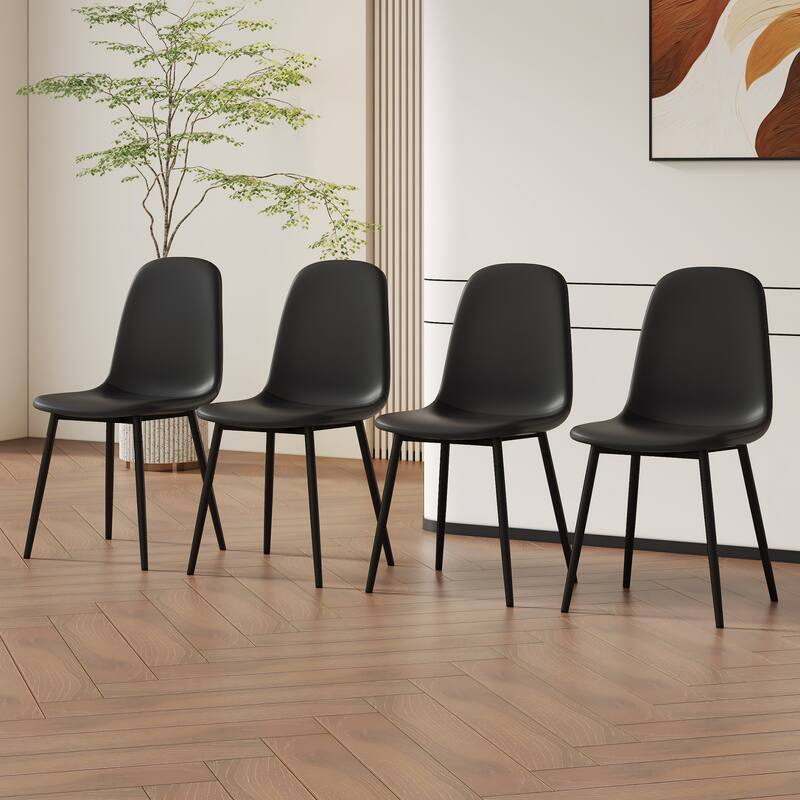 Roomfitters Mid-Century Modern Dining Chairs with Spoon Back and Black Metal Legs, Upholstered Set of 4, Black