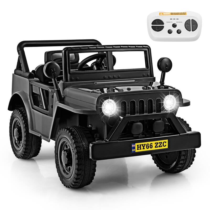 Gymax 12V Kids Ride on Truck Car w/Remote Control Threaded Wheels 3 - Black