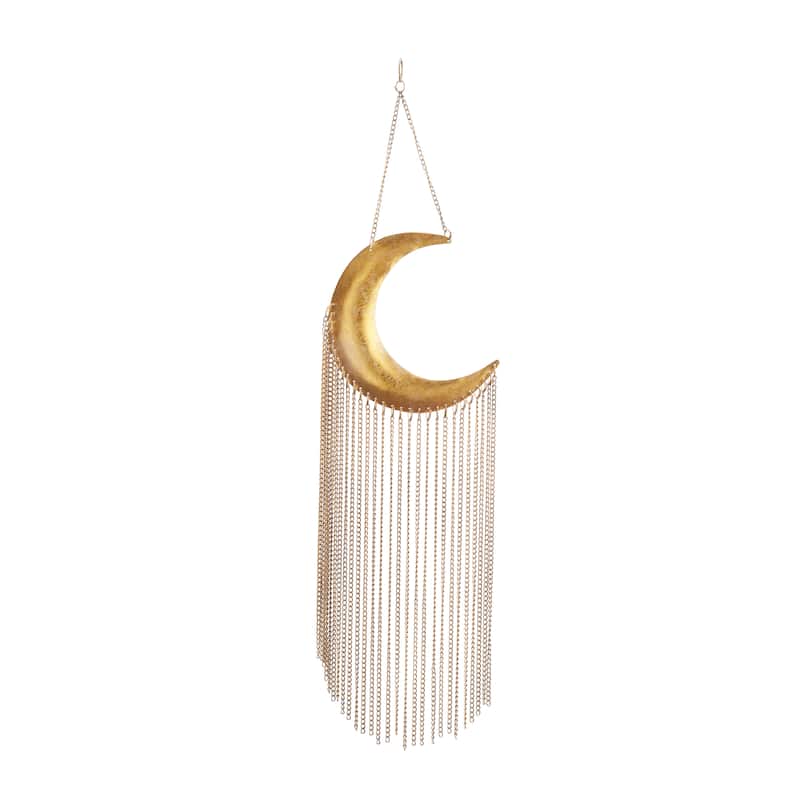 Gold Metal Indoor Outdoor Moon Windchime with Chain Tassels