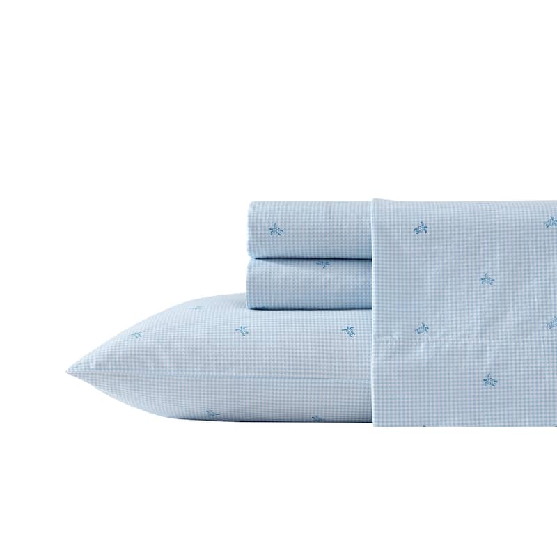 Laura Ashley Printed Cotton Percale Sheet Set - Twin - Turtle Gingham