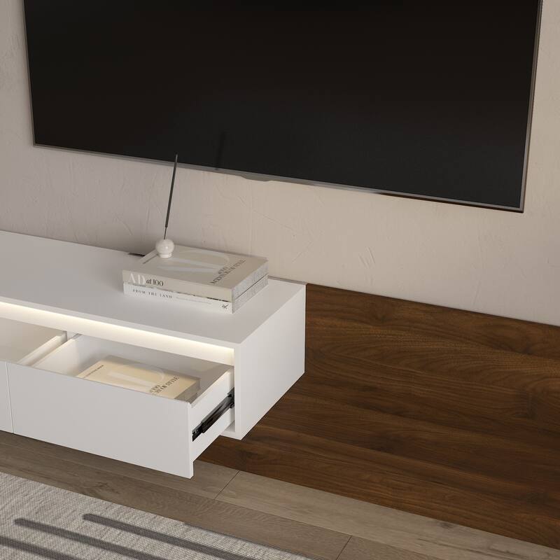 Modern TV Stand with LED Lights, Wooden Entertainment Center Media Cabinet with Storage for Living Room