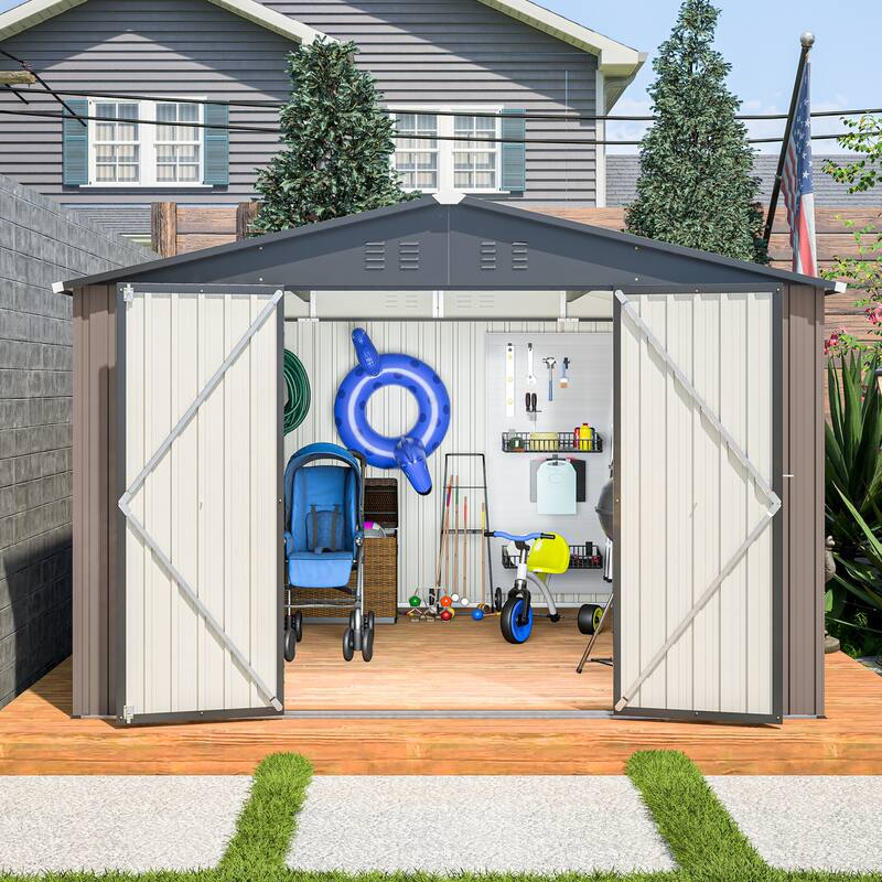 Large Outdoor Metal Storage Shed Garden Shed Tool Shed with Lockable Double Doors & Weather-Resistant, Air Vents