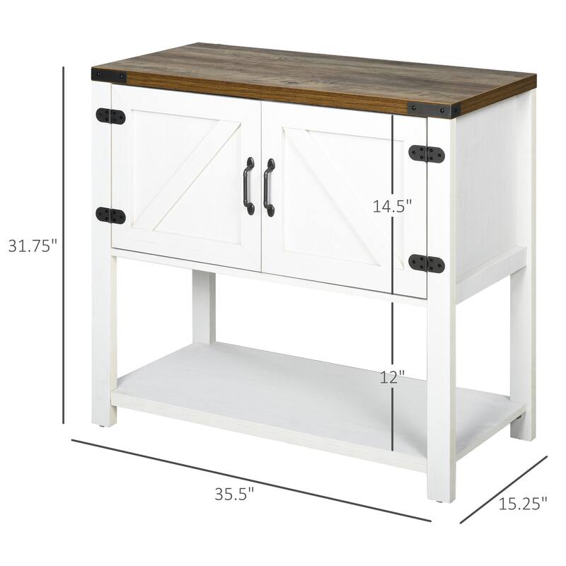 Farmhouse Double Door Coffee Bar Cabinet, Sideboard Buffet Cabinet, Kitchen Cabinet with Bottom Shelf