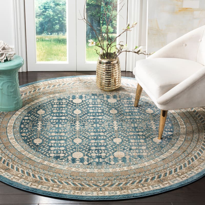SAFAVIEH Sofia Geraldine Distressed Vintage Boho Oriental Rug - 6'7" Round - Blue/Beige