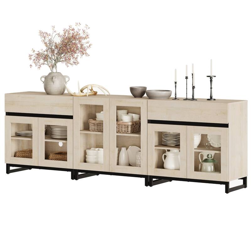 WAMPAT 3 in 1 Modern Sideboard with Adjustable Shelves and 2 Drawers, Coffee Bar Cabinet for Living Room, Kitchen