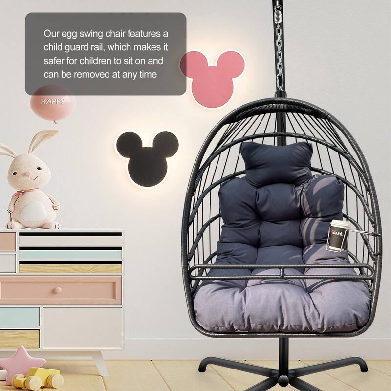 Swing Egg Chair with Stand Indoor Outdoor Wicker Rattan Patio Basket Hanging Chair