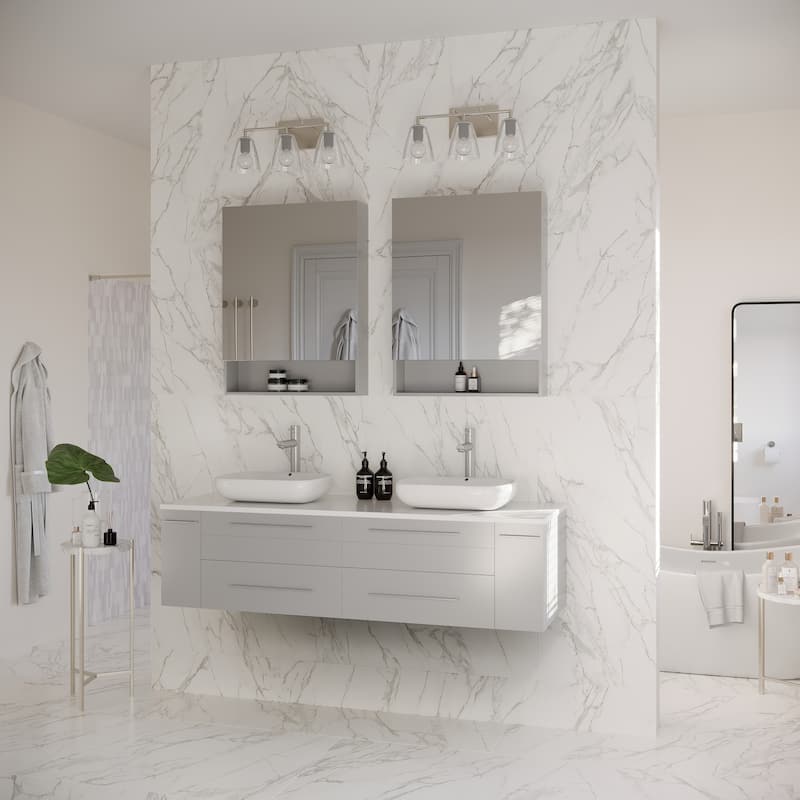 Fresca Lucera 60" Wall Mounted Double Basin Vanity Set with Cabinet,