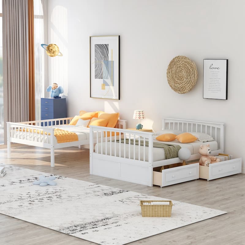 Full over Full Bunk Bed with Drawers, Convertible Beds