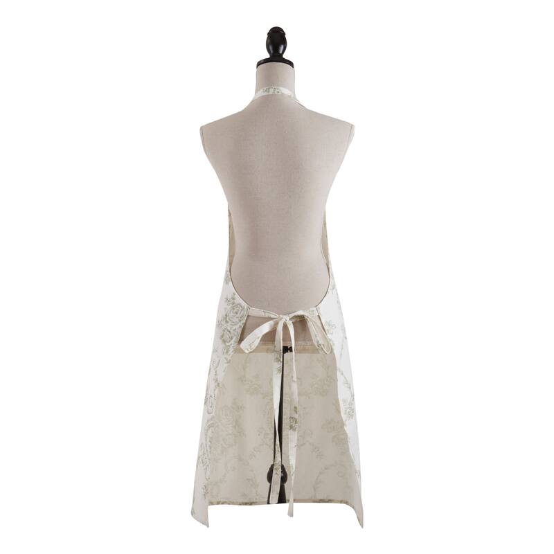 Floral Linen Cotton Kitchen Apron with Pocket - Adjustable Neck & Waist Ties for Cooking, Baking & Entertaining, 28"x35"