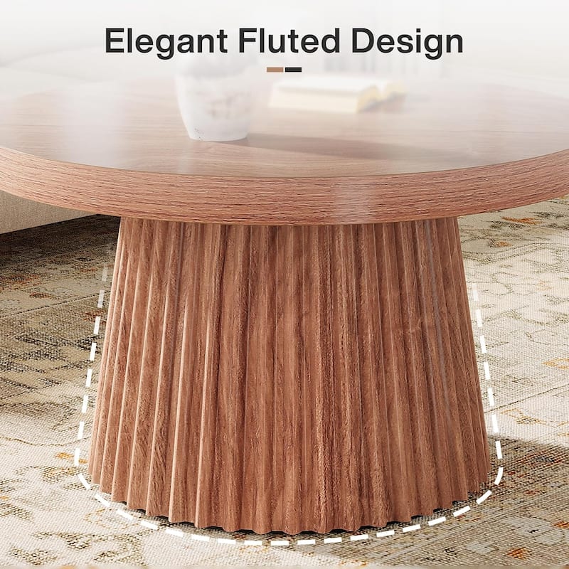 31.5" Round Modern Coffee Table Center Table with Fluted Drum Base - 31.5"W x 31.5"D x 17.7"H